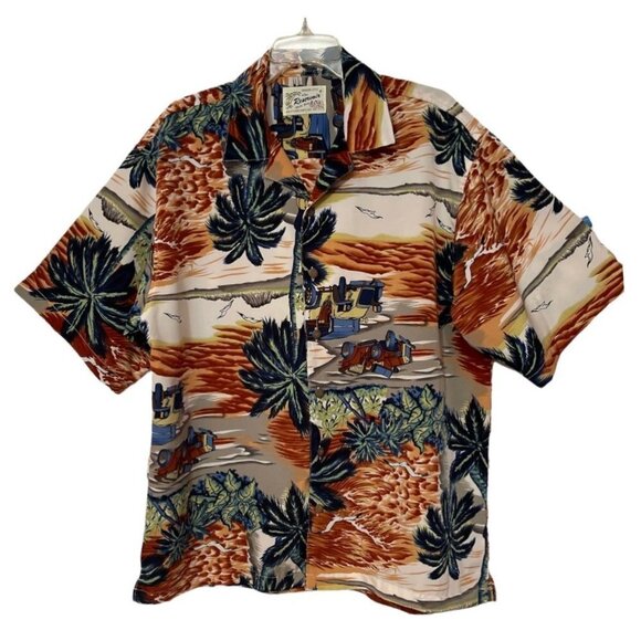RESERVOIR Hawaiian Style Men's Button Shirt Large Palm Trees Tropical Beach NWOT - Picture 9 of 10